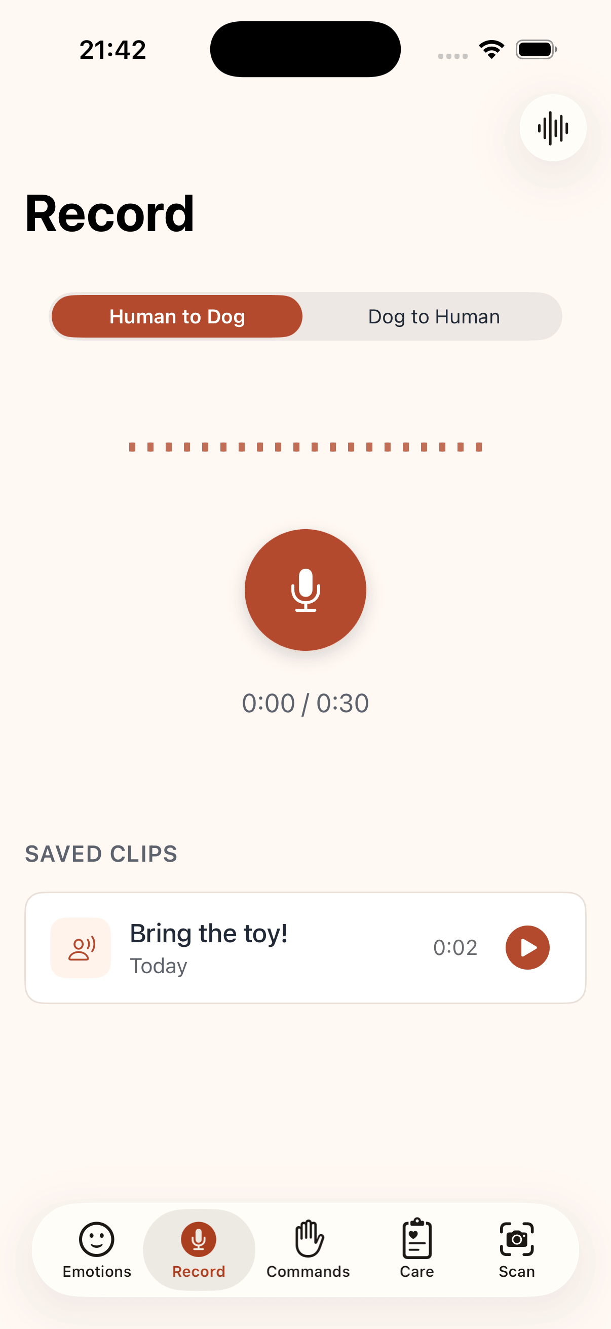 Record — Voice-to-bark translation
