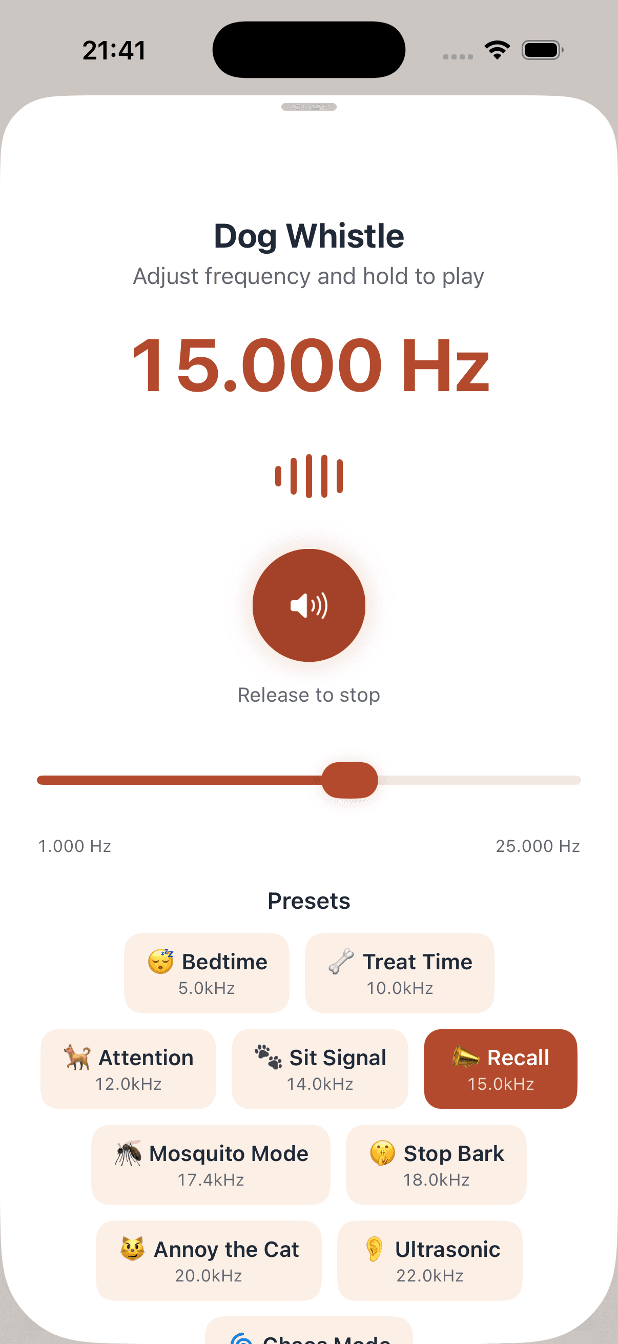 Whistle — 1–25 kHz range